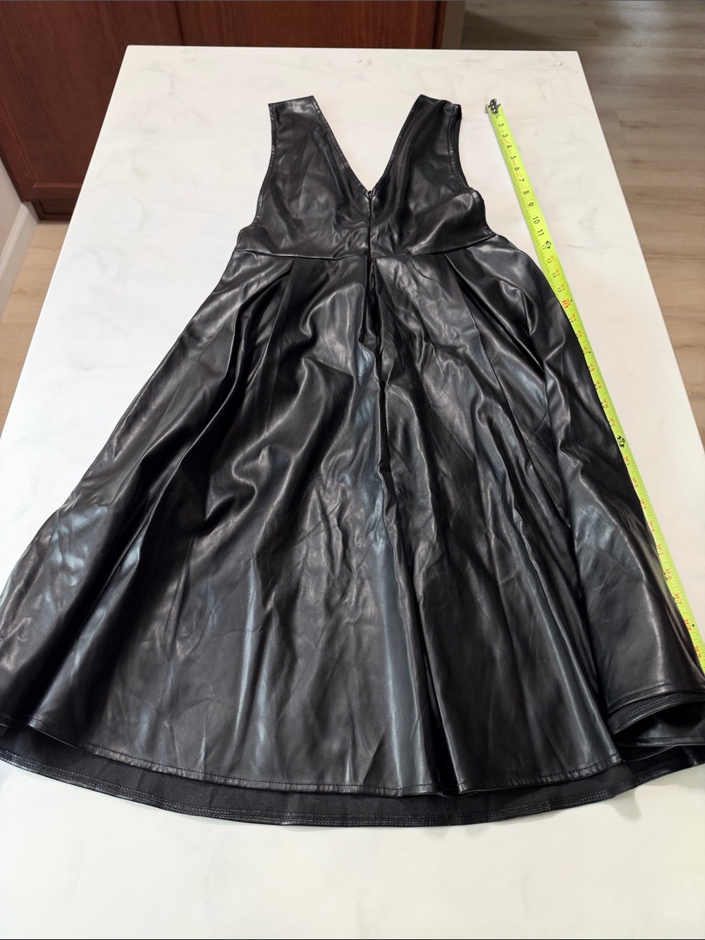 Source Unknown Black Faux Leather V-Neck Midi Dress